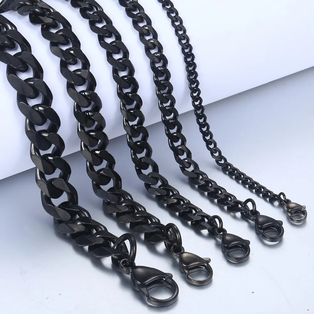 3-11mm Black Stainless Steel Bracelet for Men Women Gold Color Cuban Link Bracelet Wholesale Jewelry 7-11 Inch Gifts KBB4 image 6
