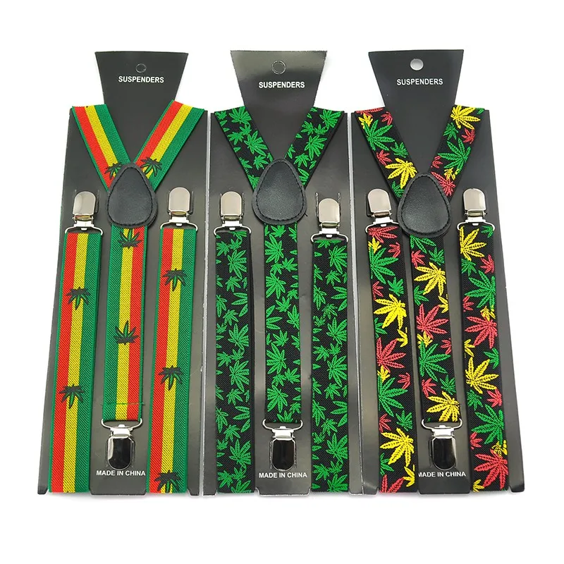 Nuevo Tirantes con patrón de hierba de cáñamo/Rasta", moda de 1 pulgada de ancho, tirantes con Clip Unisex para hombre, tirantes elásticos delgados, correa trasera en Y