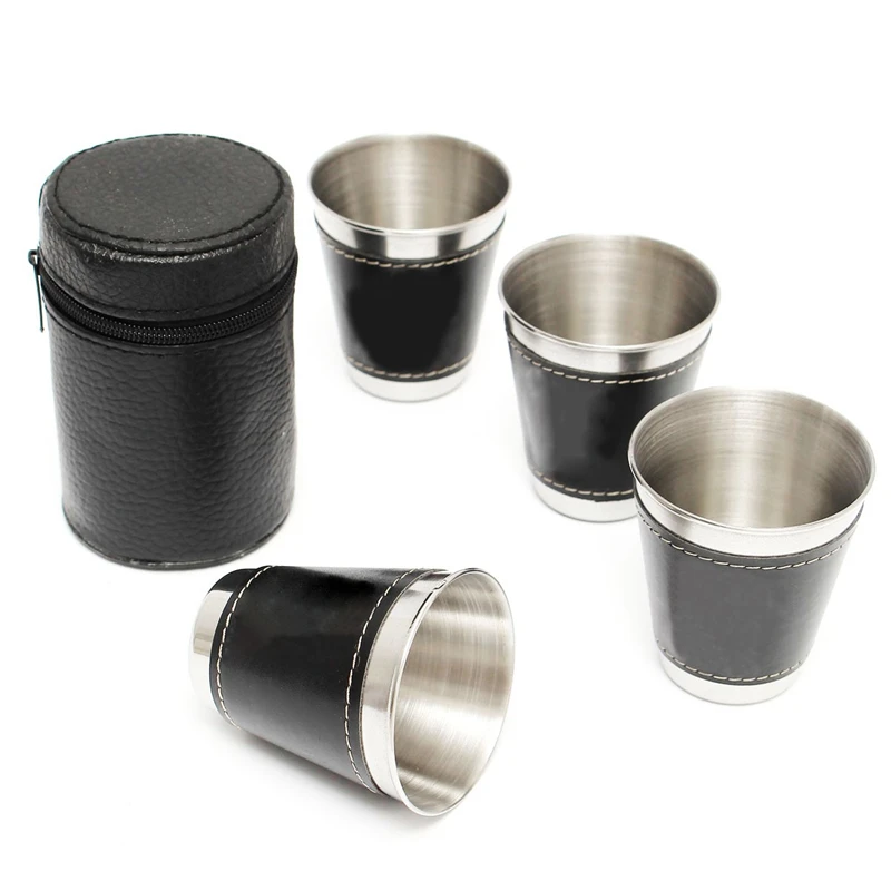 4pcs 70ml Stainless Steel Wine Alcohol Water With Leather Wrap Hip Flask Water Bottle Outdoor Travel Drinkware Kettle