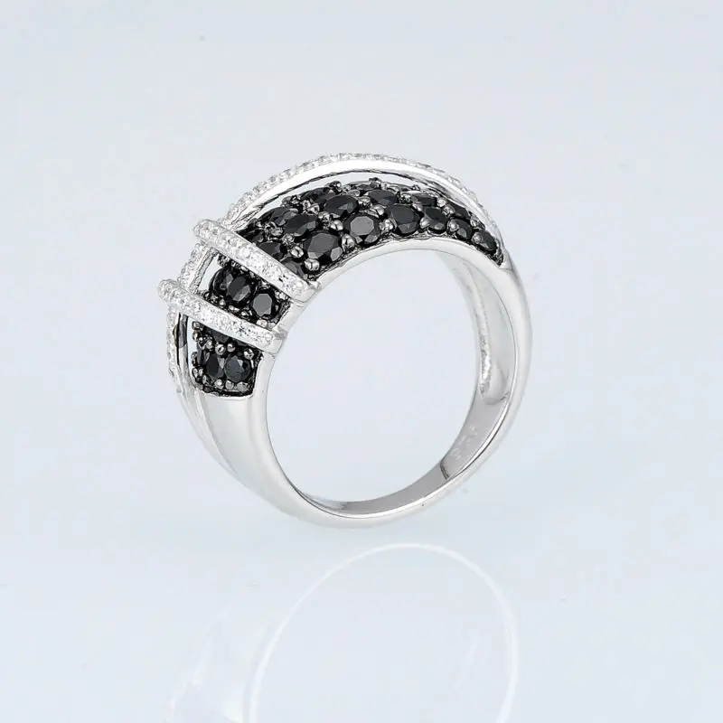 SANTUZZA Silver Ring For Women 925 Sterling Silver Top Quality AAA+ cubic zirconia Natural Black Stones Ring Fashion Jewelry
