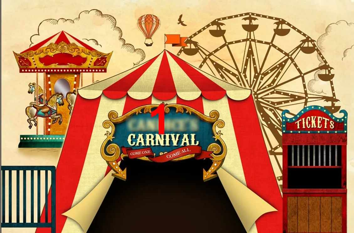 custom carnival vintage circus striped tent hot air balloon backdrop  High quality Computer print party backgrounds