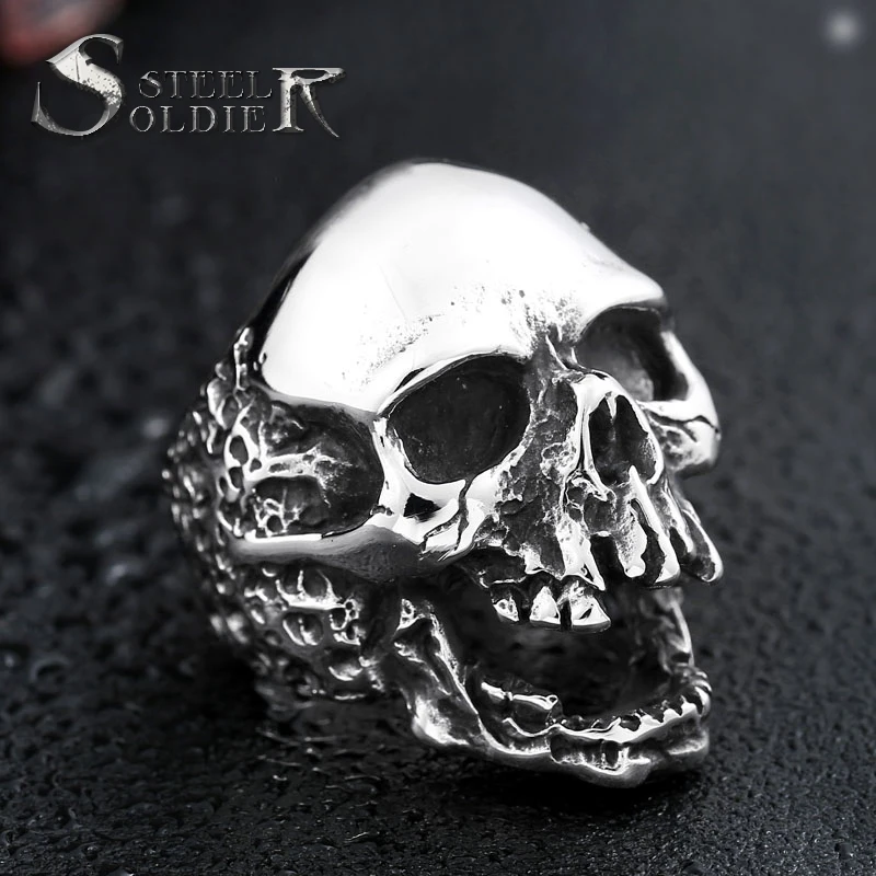 Steel soldier devil punk skull ring stainless steel vintage ring for men titanium steel drop shipping jewelry