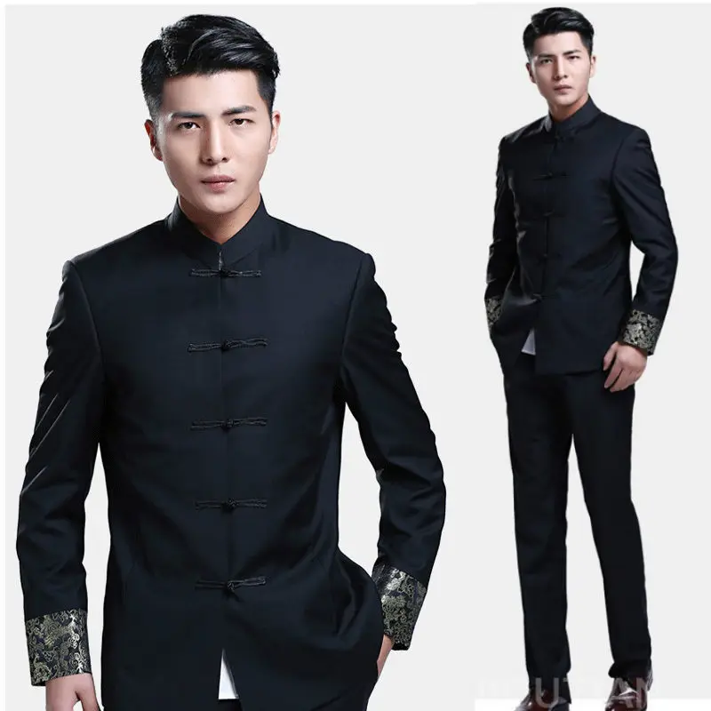 

Spring autumn Chinese Traditional Zhong Shan SuitS Chinese style wedding groom Tang suits male stand collar tunic Clothing slim