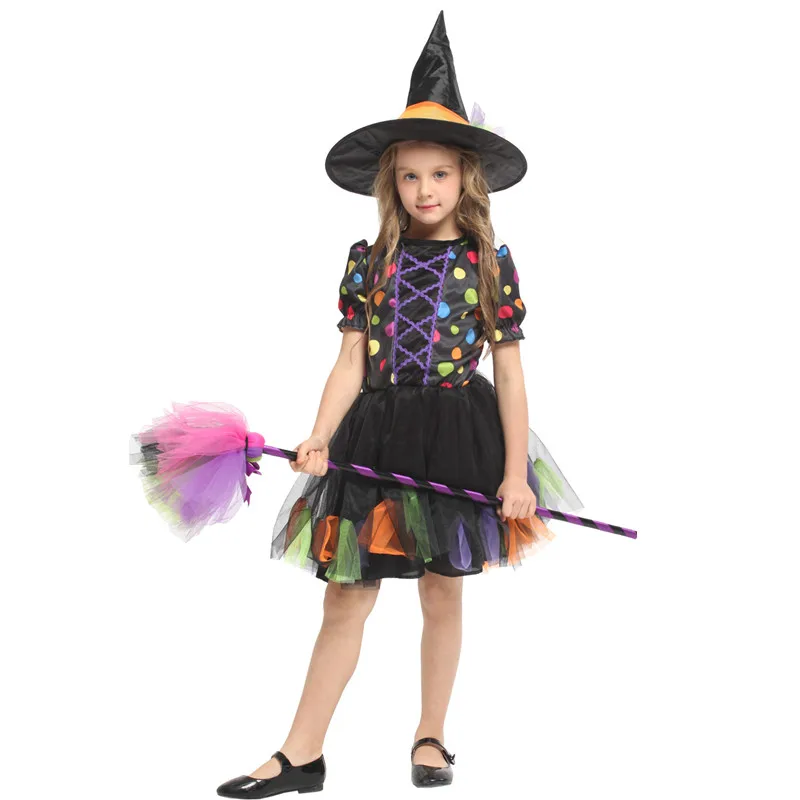 Ragazze Halloween Gothic Witch Costumes Kids Children Magician magstry cospays Purim Carnival Stage Play Masquerade Party Dress