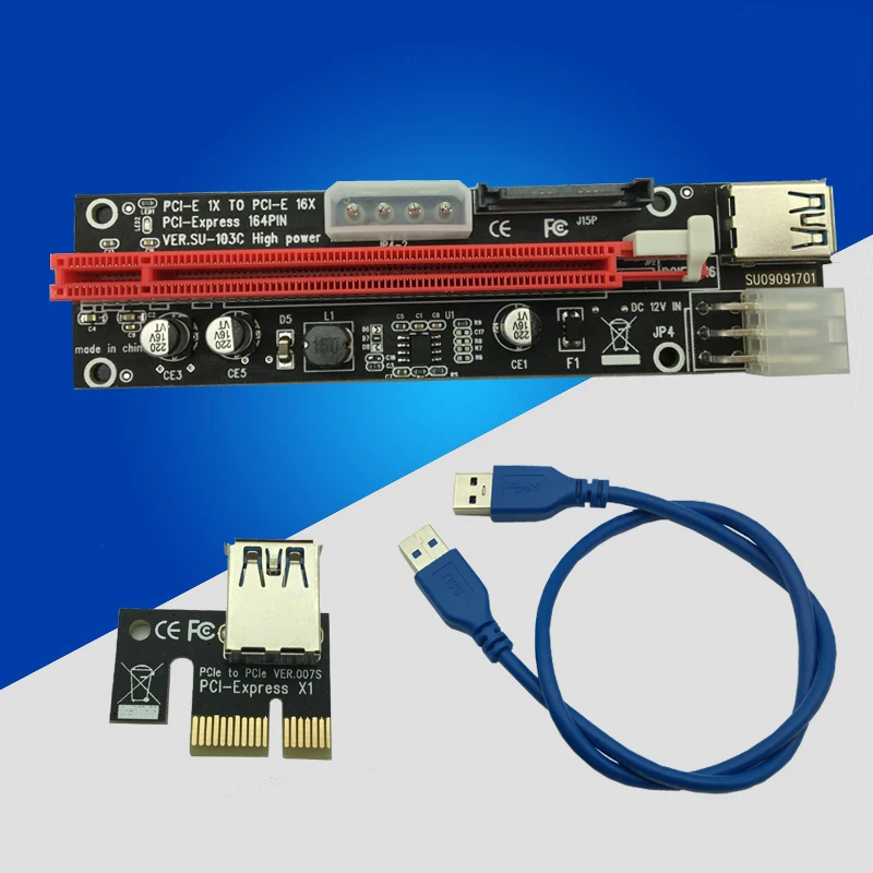 NEW 3 in 1 60cm USB 3.0 PCIe 1x to 16x PCI Express Extender Riser Card SATA 6pin 4pin Power Supply for Bitcoin Miner Mining BTC