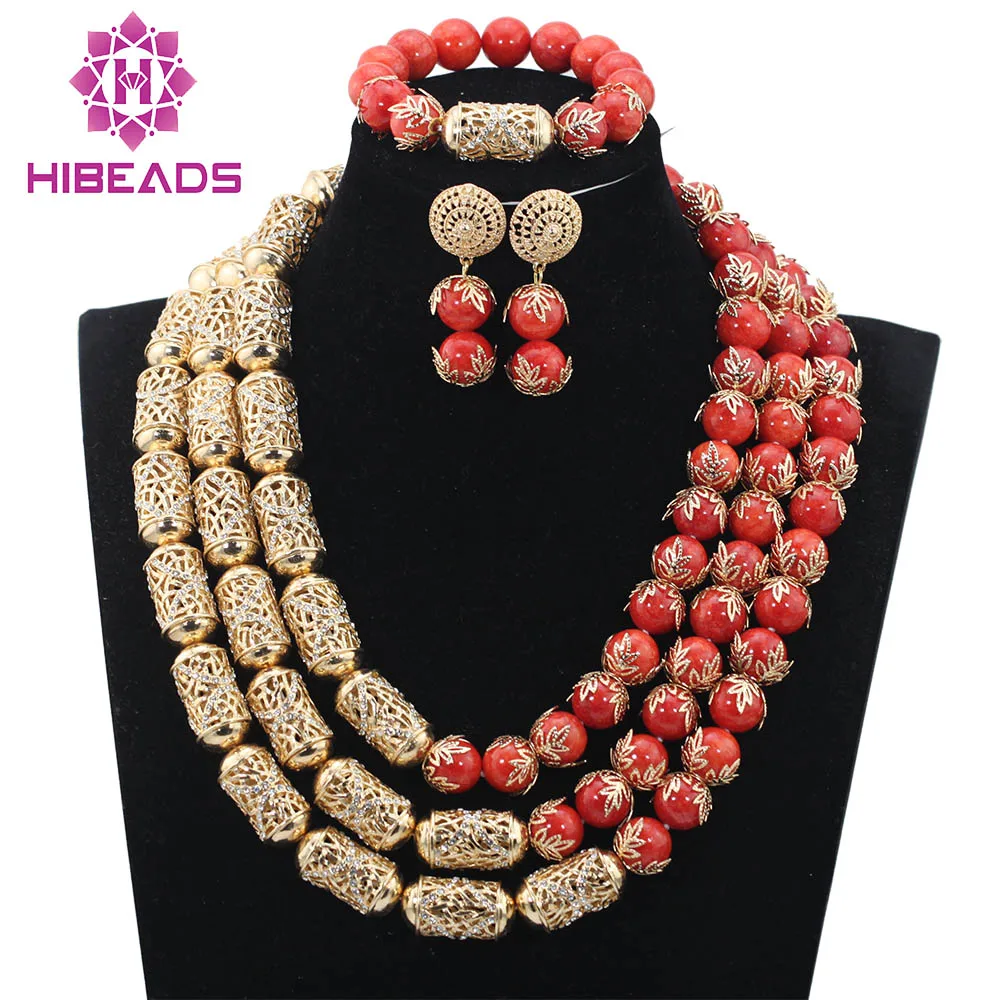 

Dubai Bridal Indian Jewelry Set Amazing African Wedding Coral Beads Jewelry Set 2017 New Free Shipping ABH222