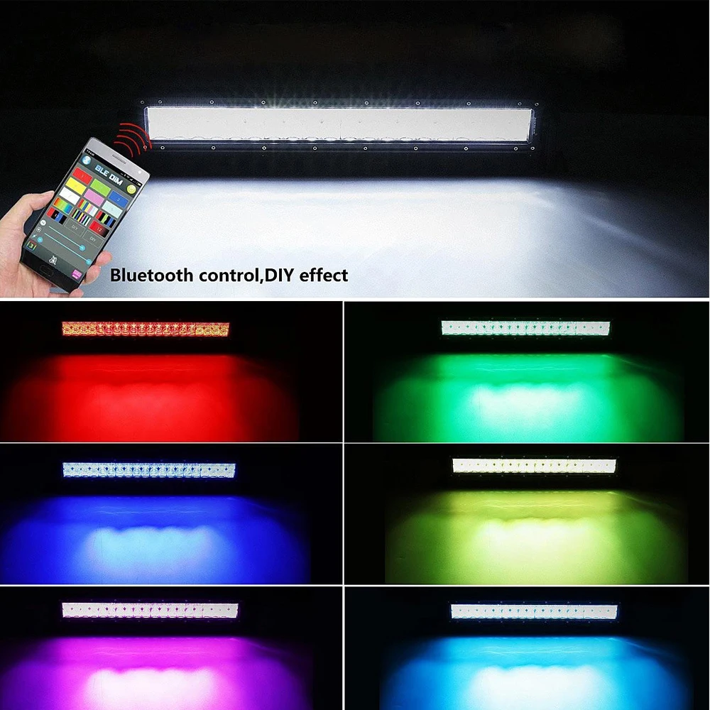 5D RGB 32inch 180W LED Work Light Bar Combo Beam Strobe Music Flash Multicolor Change Offroad Driving & Free Wiring Harness Kit