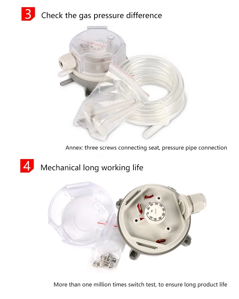 ELECALL Luftdifferenzdruckschalter, einstellbarer Mikrodruckschalter, optionaler Bereich 20 ~ 5000 Pa, 500 Pa, 300 Pa – Detail 7
