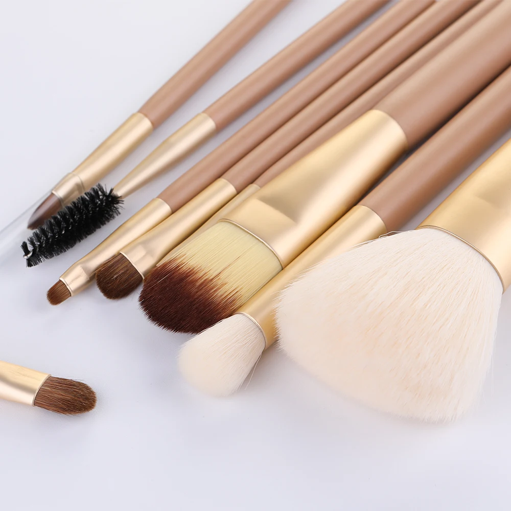 RANCAI Luxurious 9pcs Makeup Brushes set Powder Foundation Blusher Eyeshadow Brush Kabuki Cosmetics Tools+ Leather Case