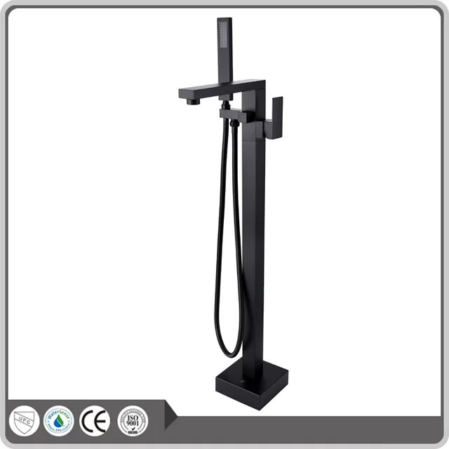 

Bathroom Brass Floor Mount Shower Faucet set Mixer Valve 2 Function square Bathtub Filler Mixer Taps shower faucets,Matte Black