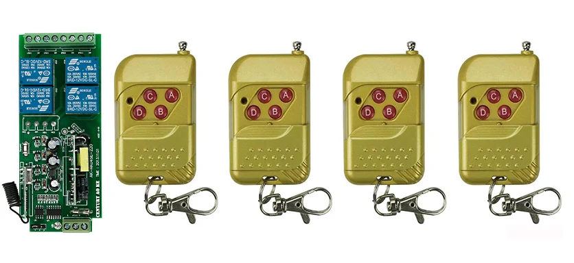 Беспроводной Радиочастотный переключатель дистанционного управления, передатчик и приемник, релейный приемник, переключатель для умного дома, жалюзи, 85-250 В переменного тока, 110 В, 220 В, 4 канала