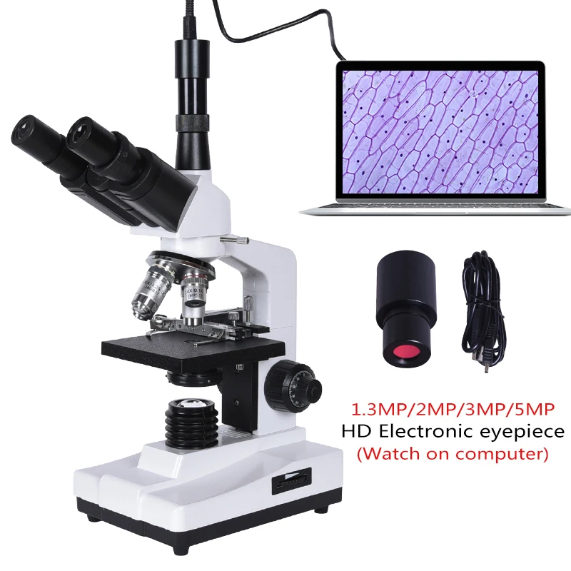 Professional Lab biological HD trinocular microscope zoom 1600X eyepiece electronic 7-inch LCD led Light smartphone stand USB