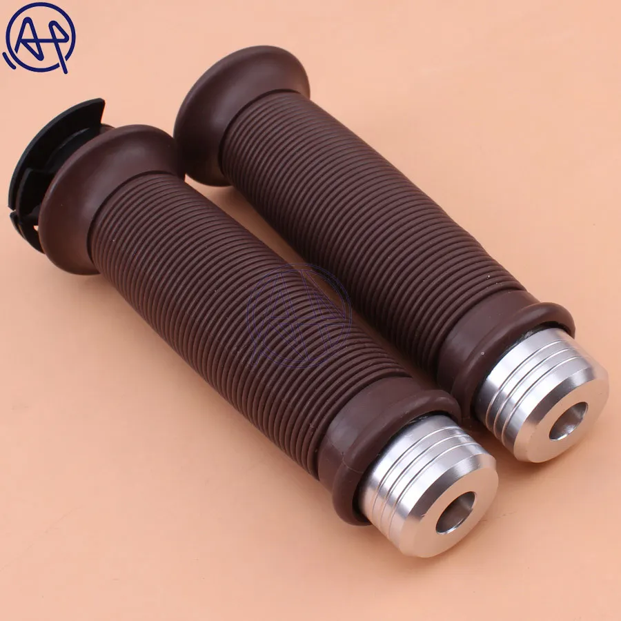 Bar End Caps+Vintage 7/8\'\' 22mm Brown Diamond Open Throttle Bar Hand Grip Handlebar for Honda Suzuki Royal Cafe Racer Bobber