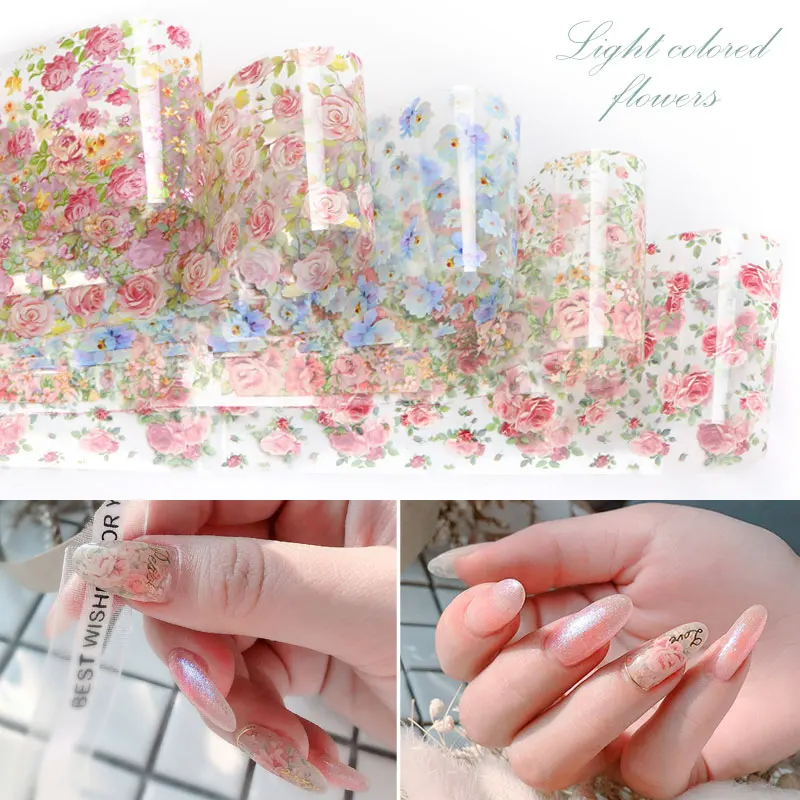 HNUIX 10 colori Nail Leaf Stickers vernice Mix Rose Flower Transfer Foil Nails Decal cursori per Nail Art Foil Manicure Designs