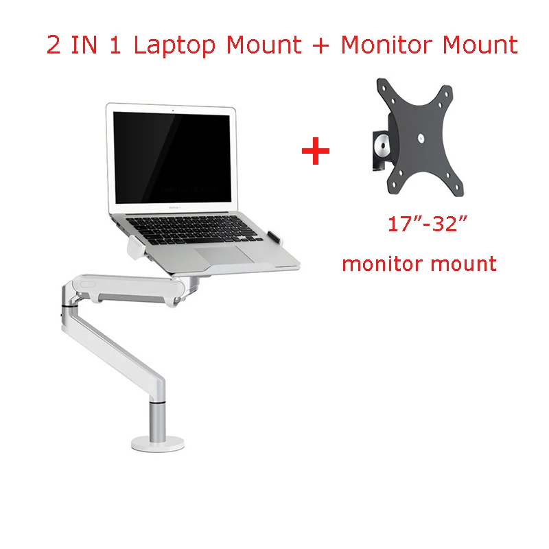 OZ-1S Aluminum 2 in 1 Mount 12-17 inch Laptop Holder + 17-32 inch Monitor Holder Gas Strut Arm Desktop Support Bracket Load 8kgs