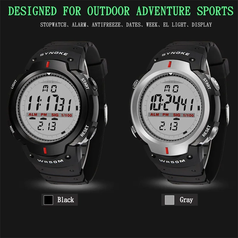 SYNOKE Brand Sports Men Watch 30M Waterproof Digital Electronic Watchs Mens Style Wristwatches Man Clock Montre Homme