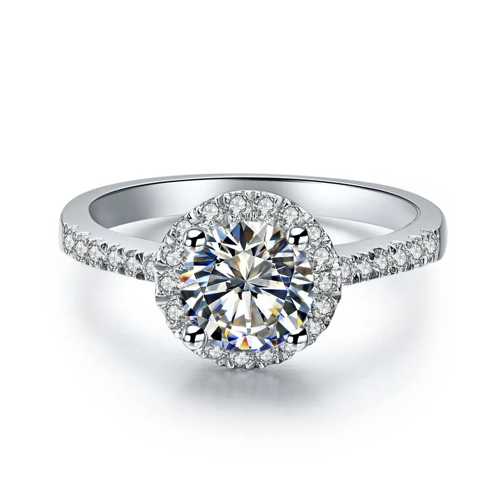 

14K White Gold Ring AU585 Jewelry Nobby 0.5/1.0/1.5Ct 5.0/6.5/7.5mm D VVS1 Moissanite Diamond Ring