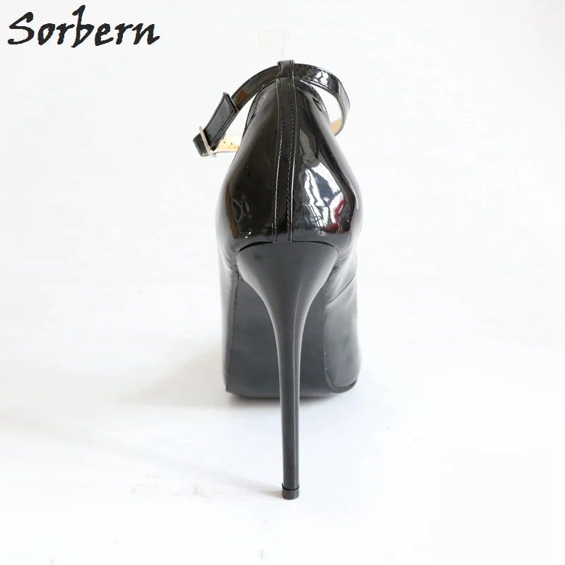 Sorbern 12Cm 14Cm Thin Metal High Heels Women Pumps Ankle Straps Round Toe Sexy Stilettos Night Club Party Shoes Size 34-52