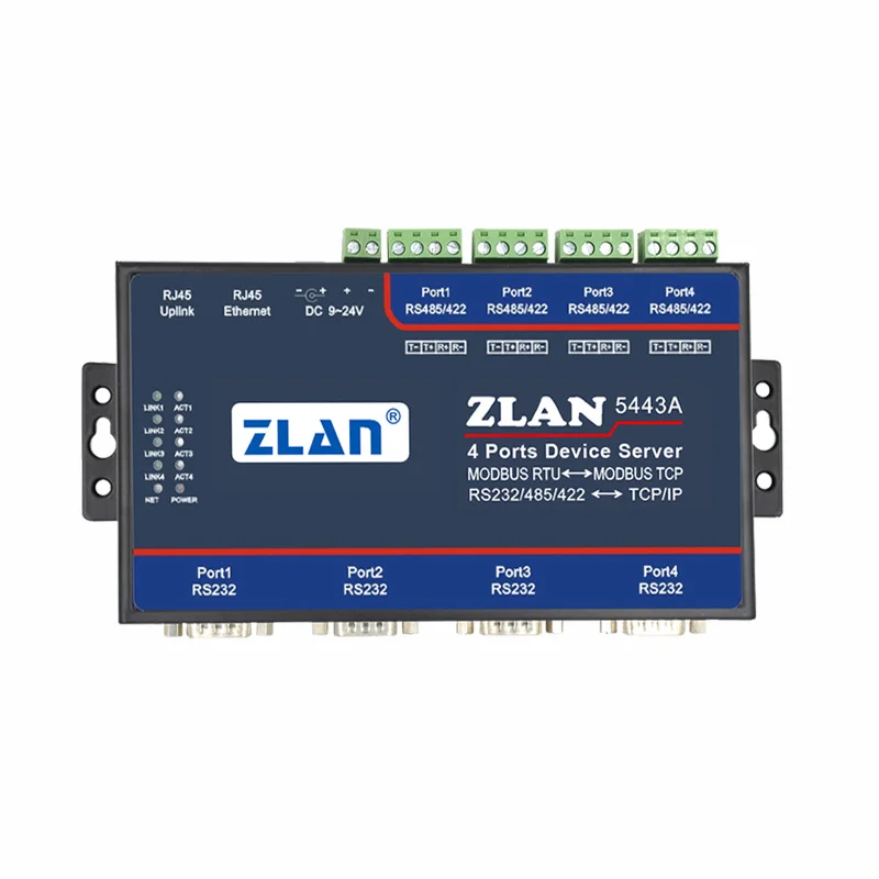 Four serial server, 4 serial server, serial server 4, device networking, ZLAN5443A