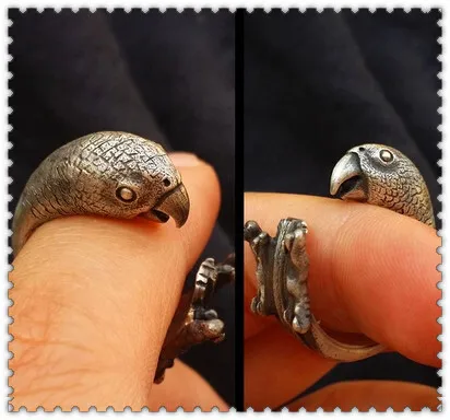 wholesale Retro Zinc Alloy punk Parrot Ring free size cute animal cageling bird Ring jewelry for all pet lovers 12pcs/lot