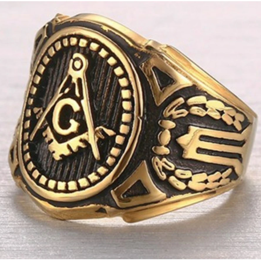 Vintage Men Masonic Rings Quality Stainless Steel Jewelry Wedding Band for Men Retro Gold Color Titanium Punk Rings