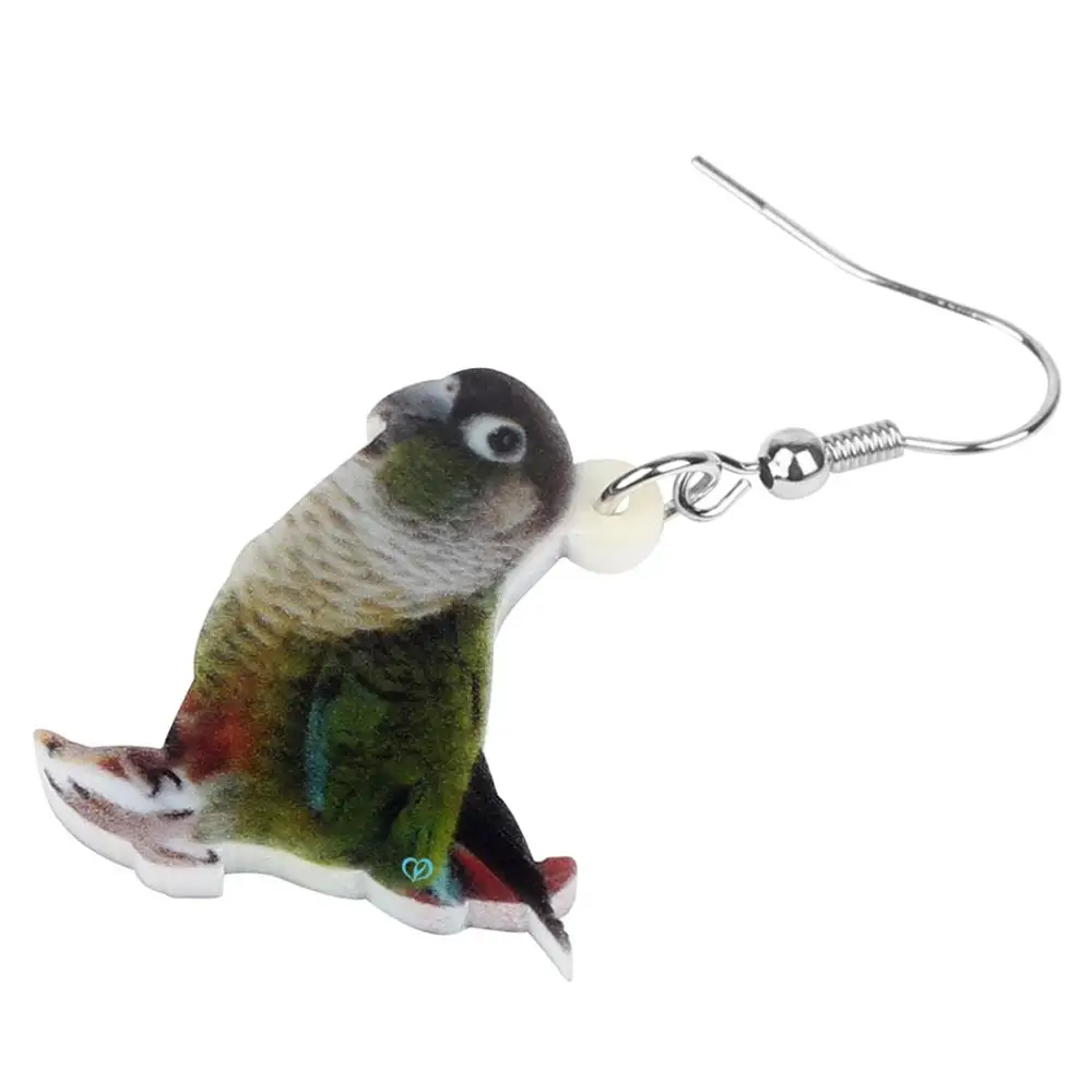 WEVENI بيان الاكريليك الأخضر-الخد Conure الببغاء الطيور انخفاض الأقراط استرخى شخصية مجوهرات للنساء بنات هدية الديكور
