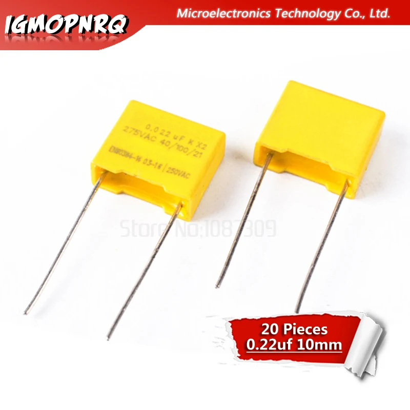 20pcs capacitor X2 capacitor 275VAC X2 Polypropylene film capacitor 0.022uF 22nF Pitch 10mm