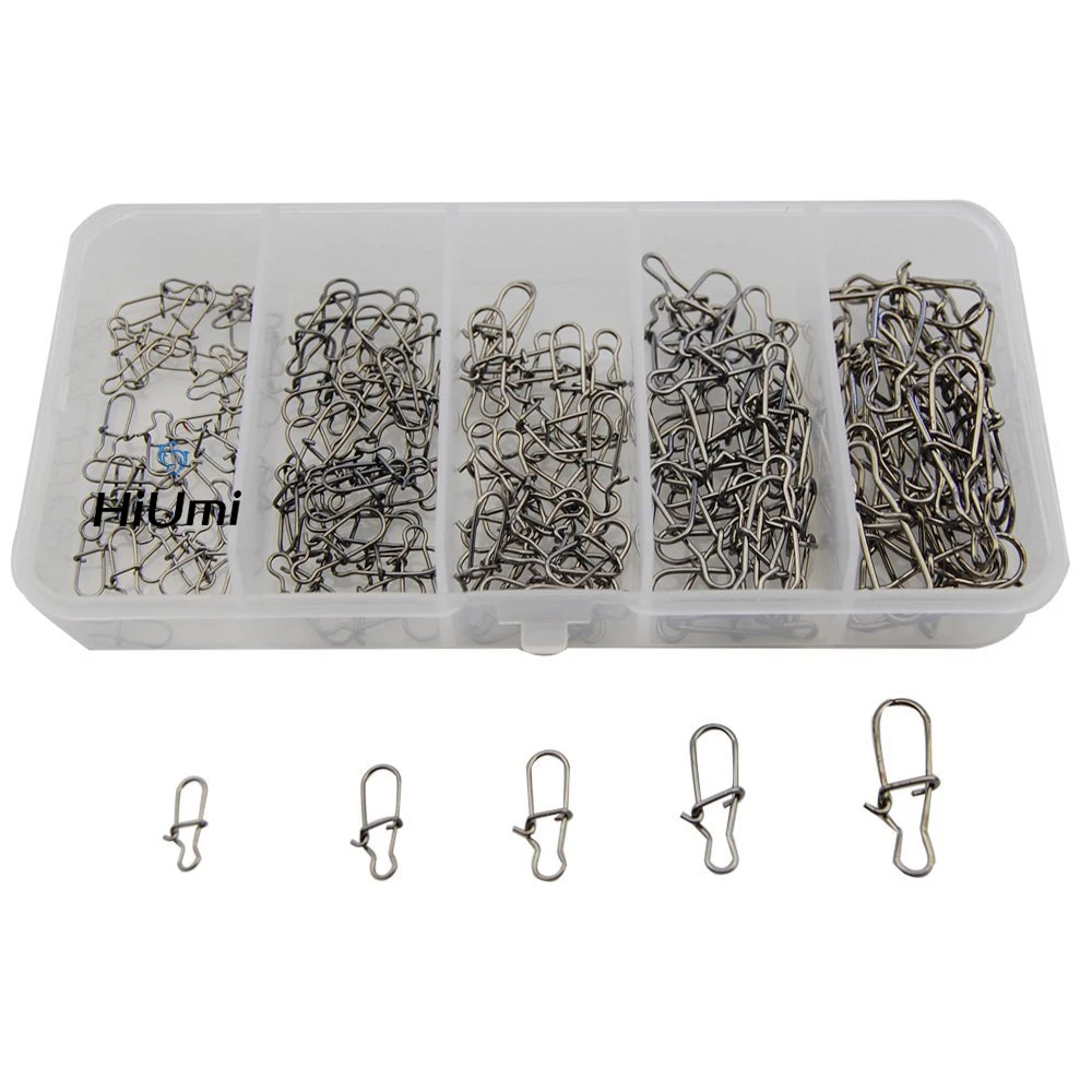 HiUmi 150PCS High Quality Stainless Steel Hook Lock Snap Swivel Solid Rings Safety Snaps Fishing Hooks Connector