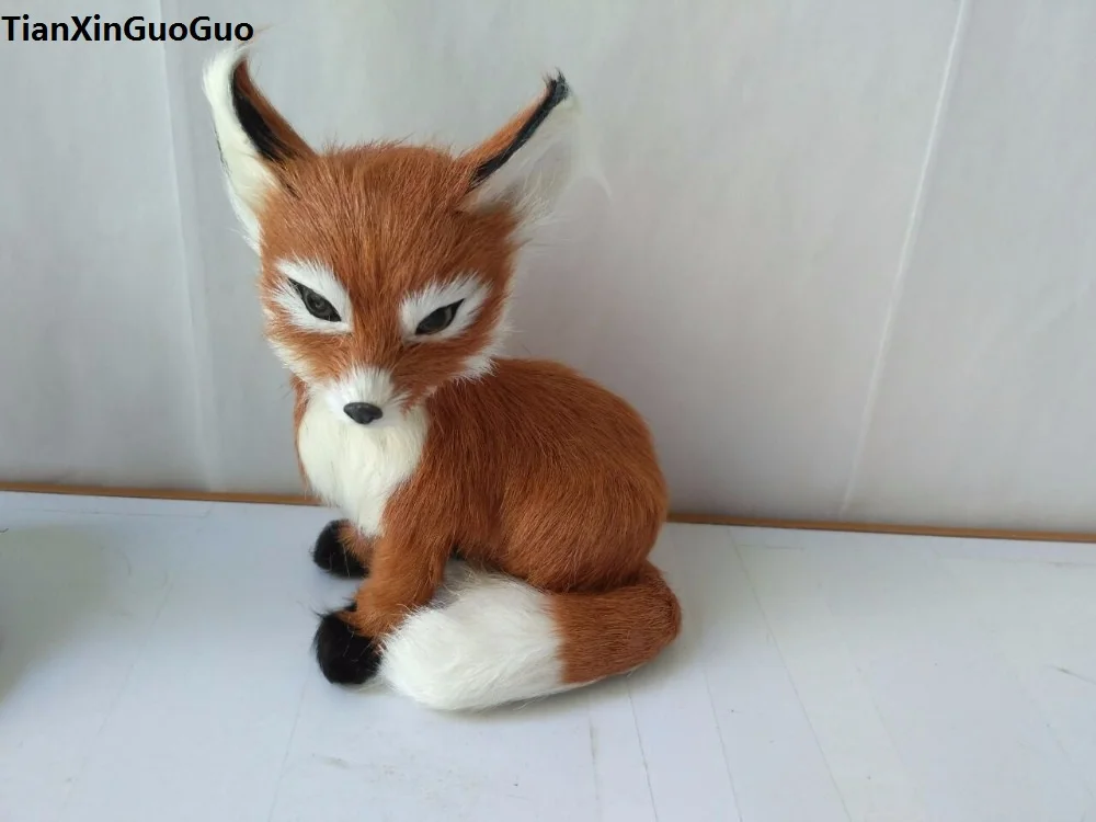 simulation brown fox hard model polyethylene&furs about 11x15cm squatting fox prop home decoration gift s1723