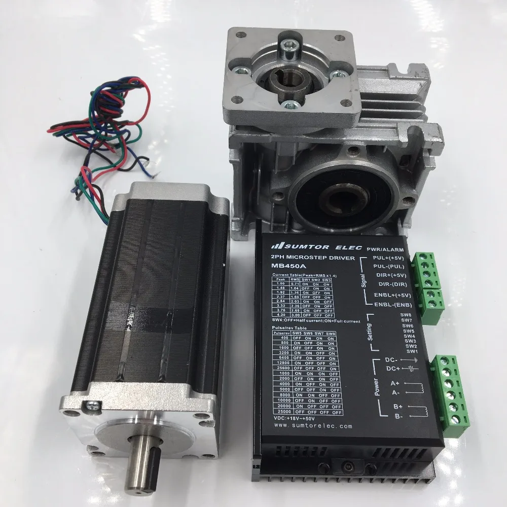 Flange 57mm Stepper Motor L56mm 3A Nema23 Worm Gearbox 30:1 Speed Reducer with Stepper Driver DC24-50V Kit