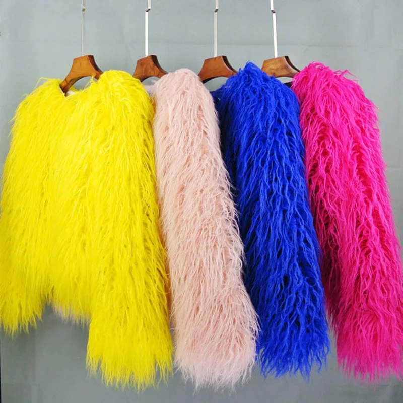 women's fur coat Colorful Furry Pink lamb wool faux fur coat female Shaggy sheepskin coat winter artificial fur jacket