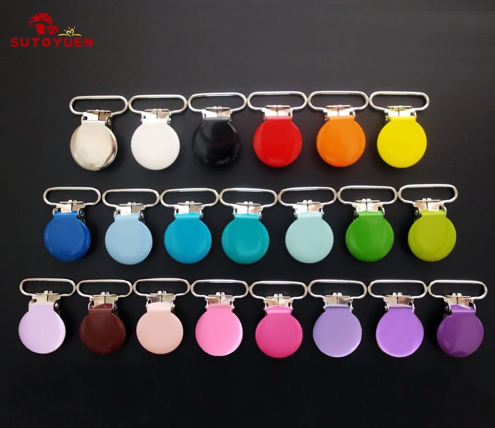 wholesale 40 pcs 1'' 25mm Wide Metal Round Enamel Painted Colored  Suspender Clips Pacifier Clips Brace Clips Free Shipping