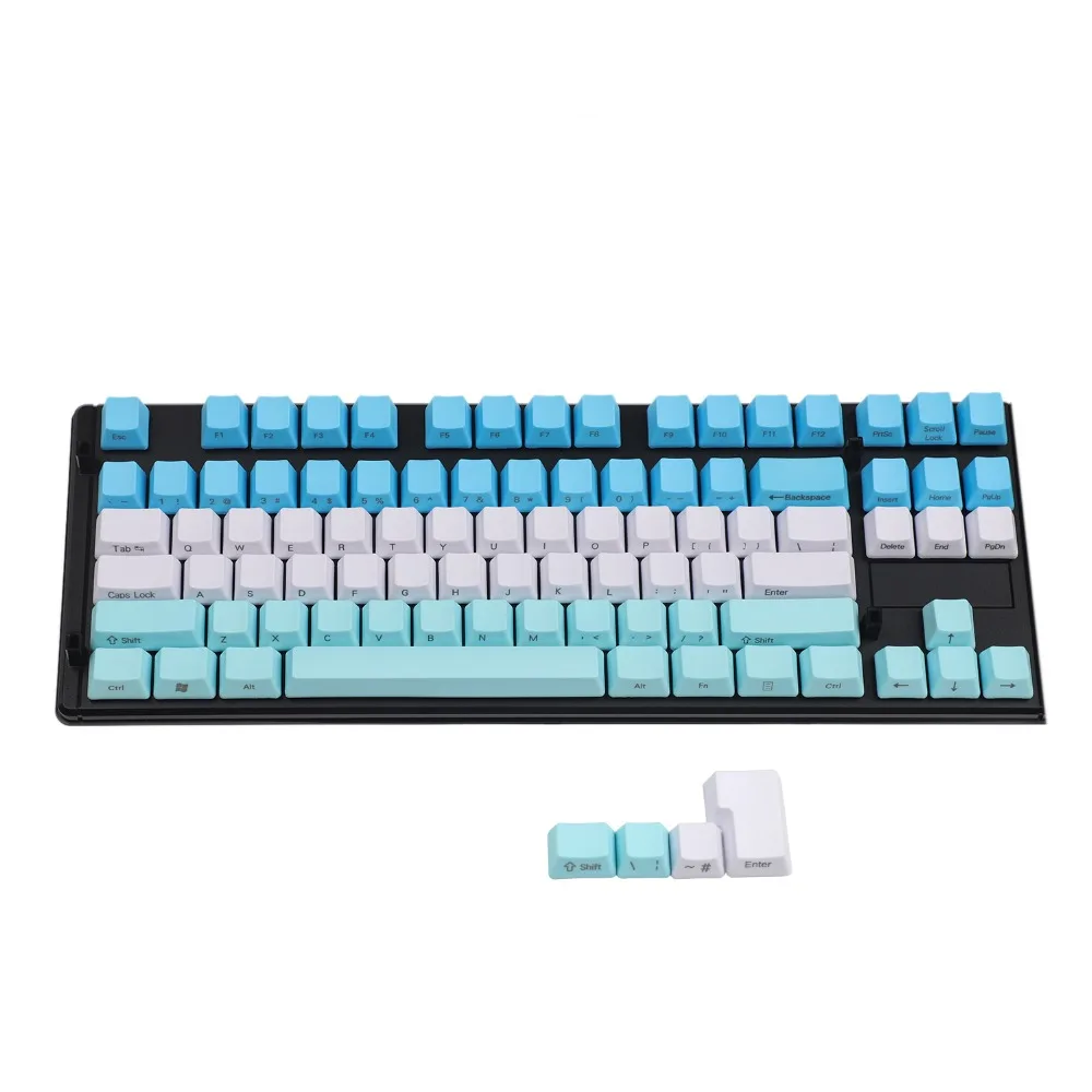 Blue White Red Mixed 104 87 61 Key Side Print Thick PBT OEM Profile Keycaps For MX Standard 104 TKL 61 Mechanical Keyboard