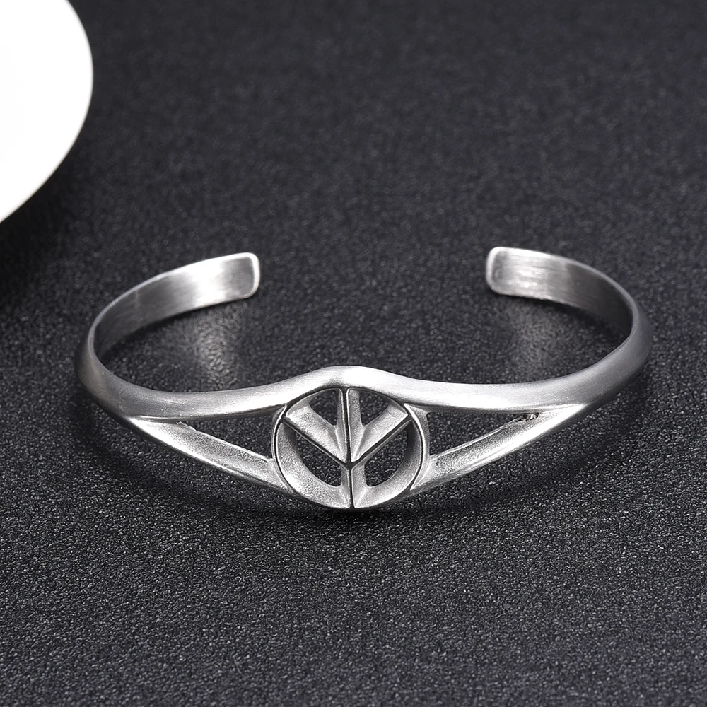 

IJB5108 High Quality Stainless Steel Peace Love Sign Symbol Openable Hook Bangle Bracelet Cuff Jewelry