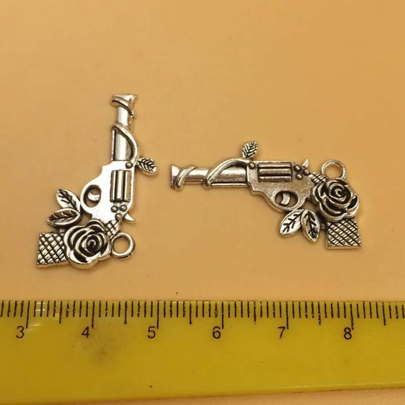 25pcs Alloy Rose Handgun Charm 31x19mm Tibetan Silver Pendant Findings Accessories DIY Vintage Choker Necklace