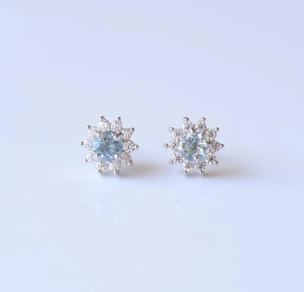 

fashion natural aquamarine gemstone stud earrings for women jewelry natural gem real 925 silver light blue color girl party gift