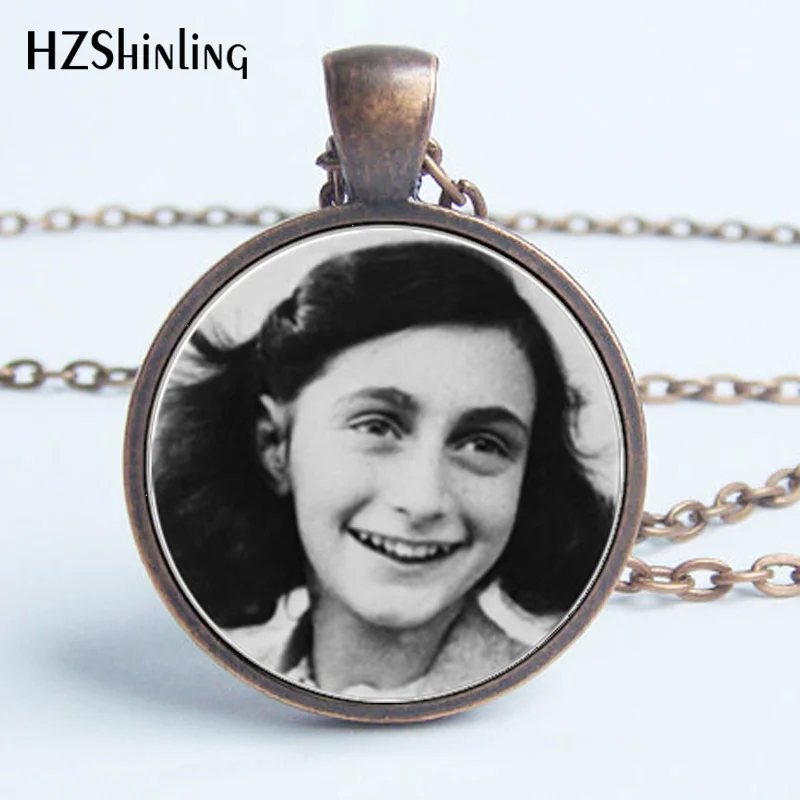 HZ--A591 New Anne Frank Necklace Anne Frank Pendant Inspirational Jewish Jewelry Glass Cabochon Necklace HZ1