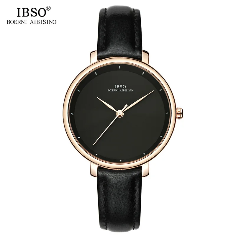 IBSO New Brand Fashion Simple Women Watches 2021 Green Genuine Leather Strap Ladies Quartz Watch Female Waterproof Montre Femme