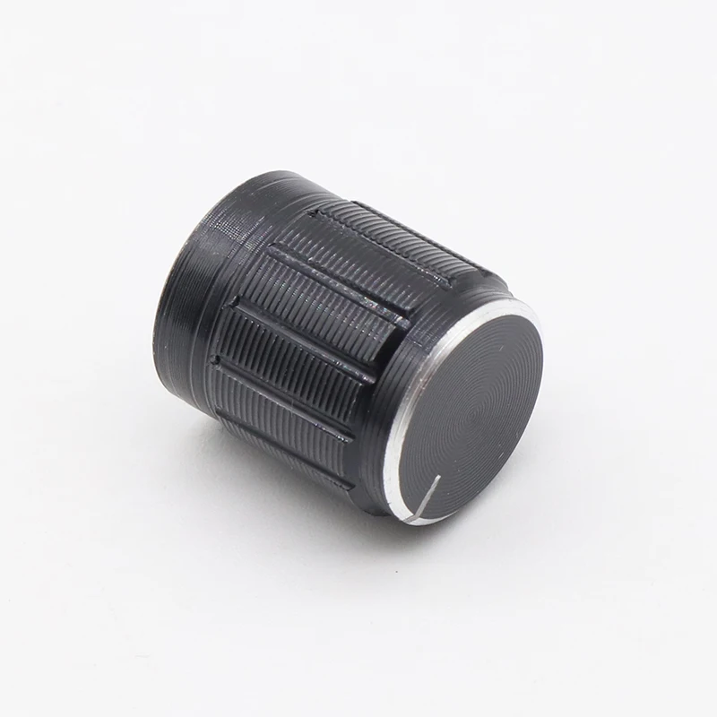 10 PCS Nonslip Ribbed Black 6MM Silver Tone Plastic Potentiometer Rotary Control Knobs Caps 15x17mm