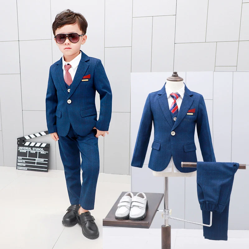 

Wedding Suits For Flower Boys Children Blazer Vest pants Tie 4PCS Formal Tuxedo Clothing Set Gentleman Kids Performances Costume