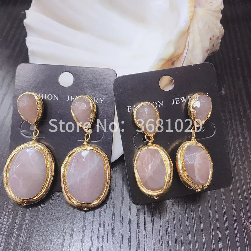 Fashion simple atmosphere with spring and summer delicate pink solar stone earrings