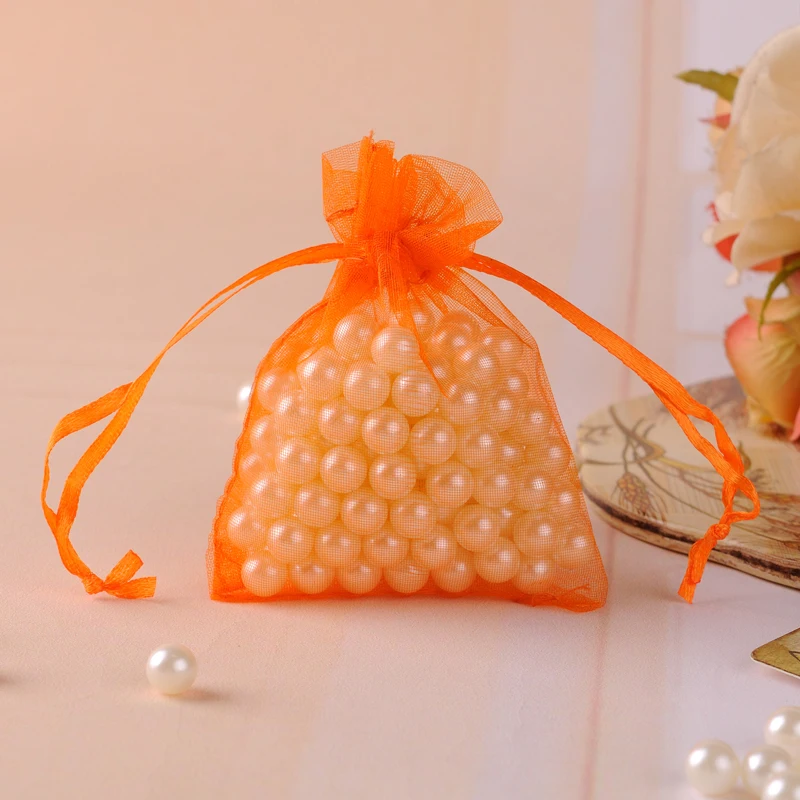 Bolsas de organza coloridas 7x9cm, pequenas joias, bolsa para casamento, lembranças e presentes, embalagem, logotipo personalizado