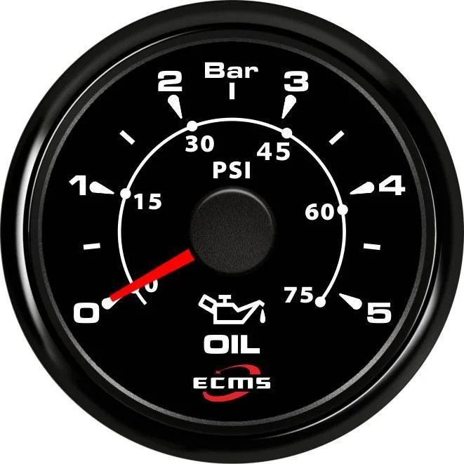 Marine Boat Yacht Automotive Pressure Gauge 0-5 Bar 9-32V 10-184 OHMS 52mm 2 Inch 316L Black Bezel Black Dial 802-00030