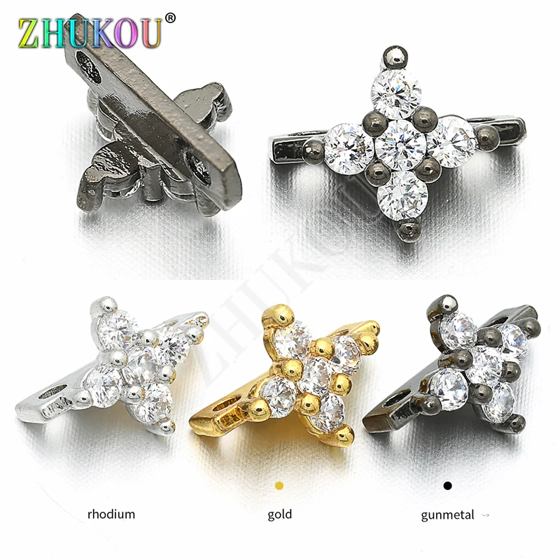 7*10mm Brass Cubic Zirconia Cross Connectors DIY Jewelry Making Accessories Parts, Model: VS38