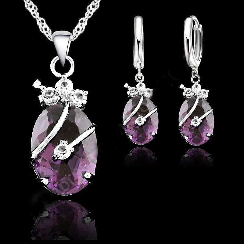 925 Silver Needle Flower Water Drop Wedding Jewelry Sets For Women Cubic Zircon Pendant Necklace Earring Sets Party Gift