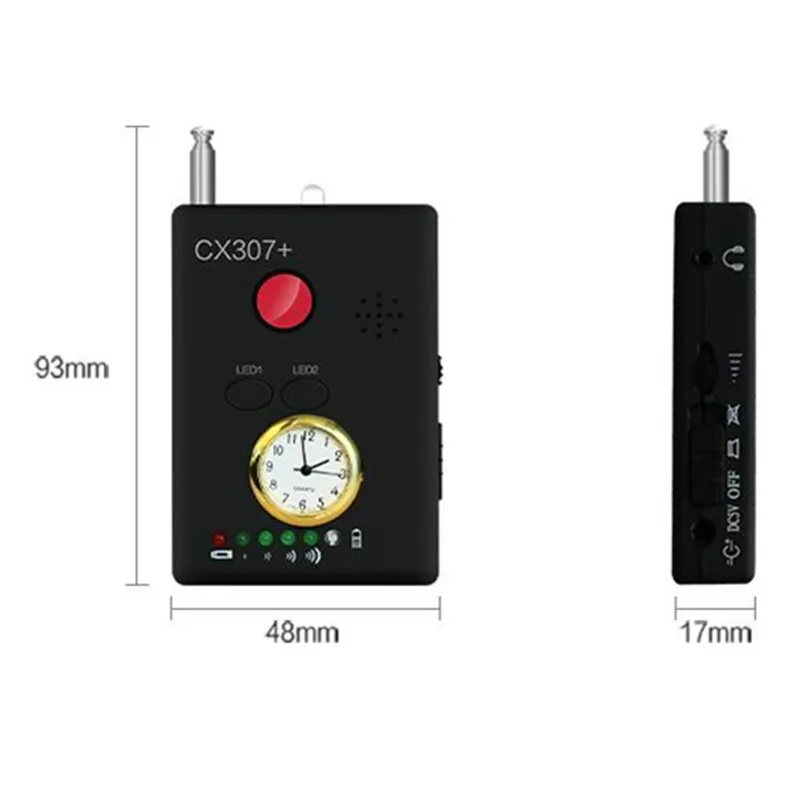 CX307 Multifunctionele Rf Signaal Camera Telefoon Gsm Gps Wifi Bug Spy Detector Ingebouwde Oplaadbare Met Klok