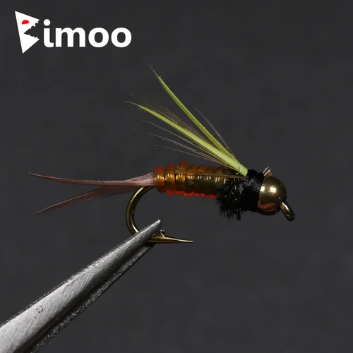 Imagen 1 del producto Bimoo-Cabeza de cuentas de latón, cola de faisán, príncipe, trucha, pesca, moscas de Ninfa, #14, 10 unidades