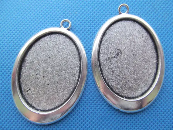 50pcs Antique Silver tone /Antique Bronze Oval Base Setting Tray Bezel Pendant Charm/Finding,fit 30mmx40mm Cabochon/Came