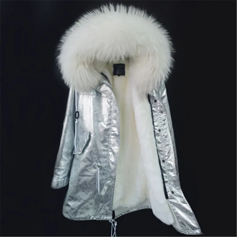 

2022 new parka Silver coat real fur coat winter jacket women natural raccoon fur collar warm thick parkas Detachable