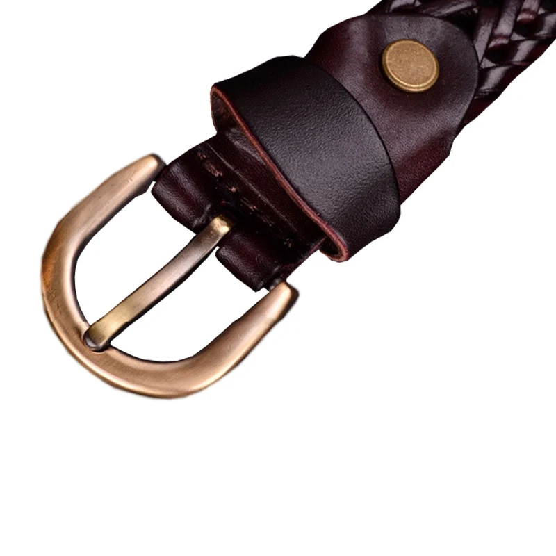 Genuine leather belt woman Braided belts for Women High quality second layer Cow skin strap female for jeans width 2.5 cm Coffee